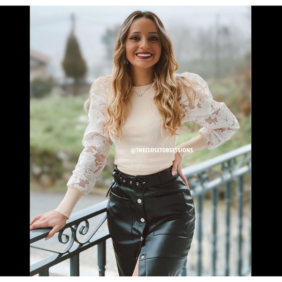 ZARA BLOGGER FAVE!!! Knit Top with Lace Sleeves NWT - Picture 7 of 16